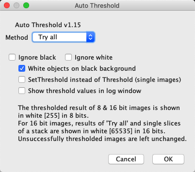 imagej color threshold black pixels still selecting