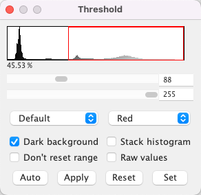 quantify threshold imagej within selected area